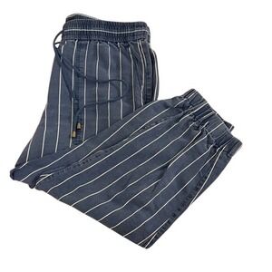 Ann Taylor Petite Blue White Striped Lyocell Cotton Joggers Pants LP Drawstring